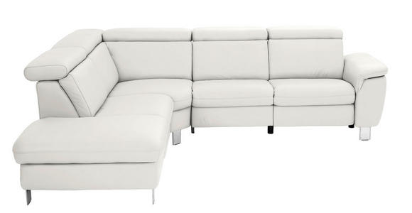 ECKSOFA in Echtleder Weiß 239/271 cm - Alufarben/Weiß, Design, Leder/Metall (239/271cm) - Cantus