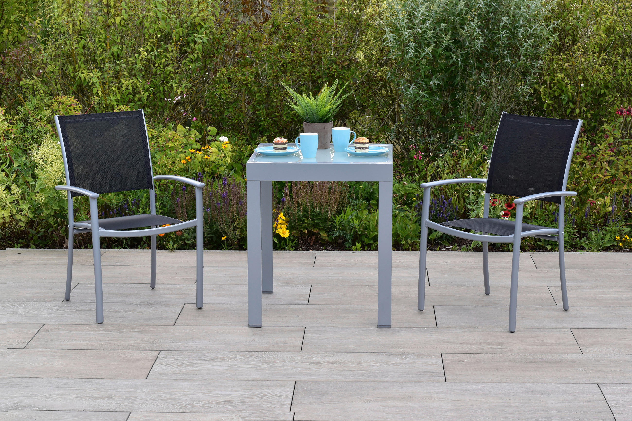 GARTENSET Aluminium  - Silberfarben/Schwarz, MODERN, Textil/Metall - Gardenson