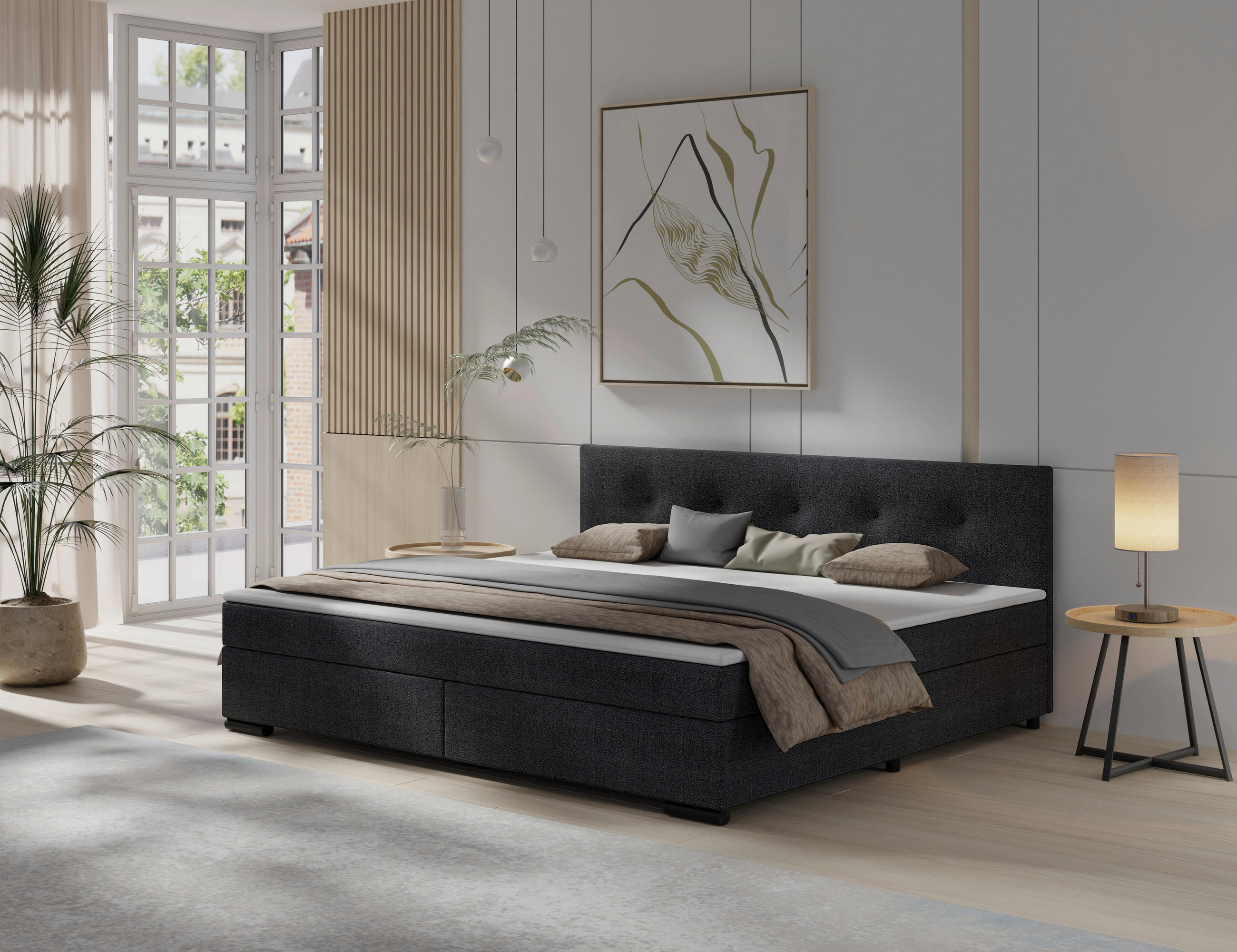 P & B POSTEL BOXSPRING, 240/200 cm, antracitová