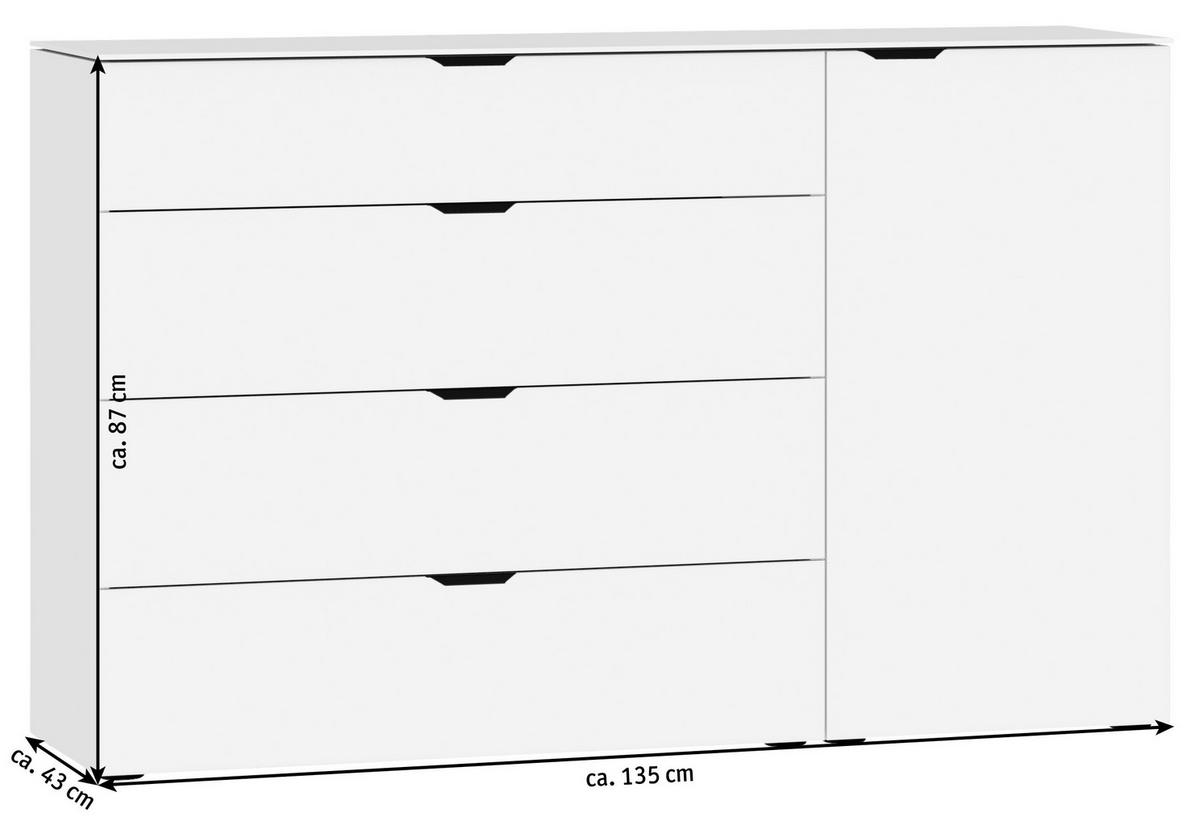 SIDEBOARD 135/87/43 cm  in Weiss  - Weiss/Schwarz, Design, Glas/Holzwerkstoff (135/87/43cm) - Jutzler