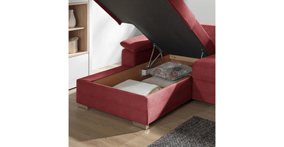 ECKSOFA in Flachgewebe Rot - Chromfarben/Rot, KONVENTIONELL, Textil/Metall (176/285cm) - Novel