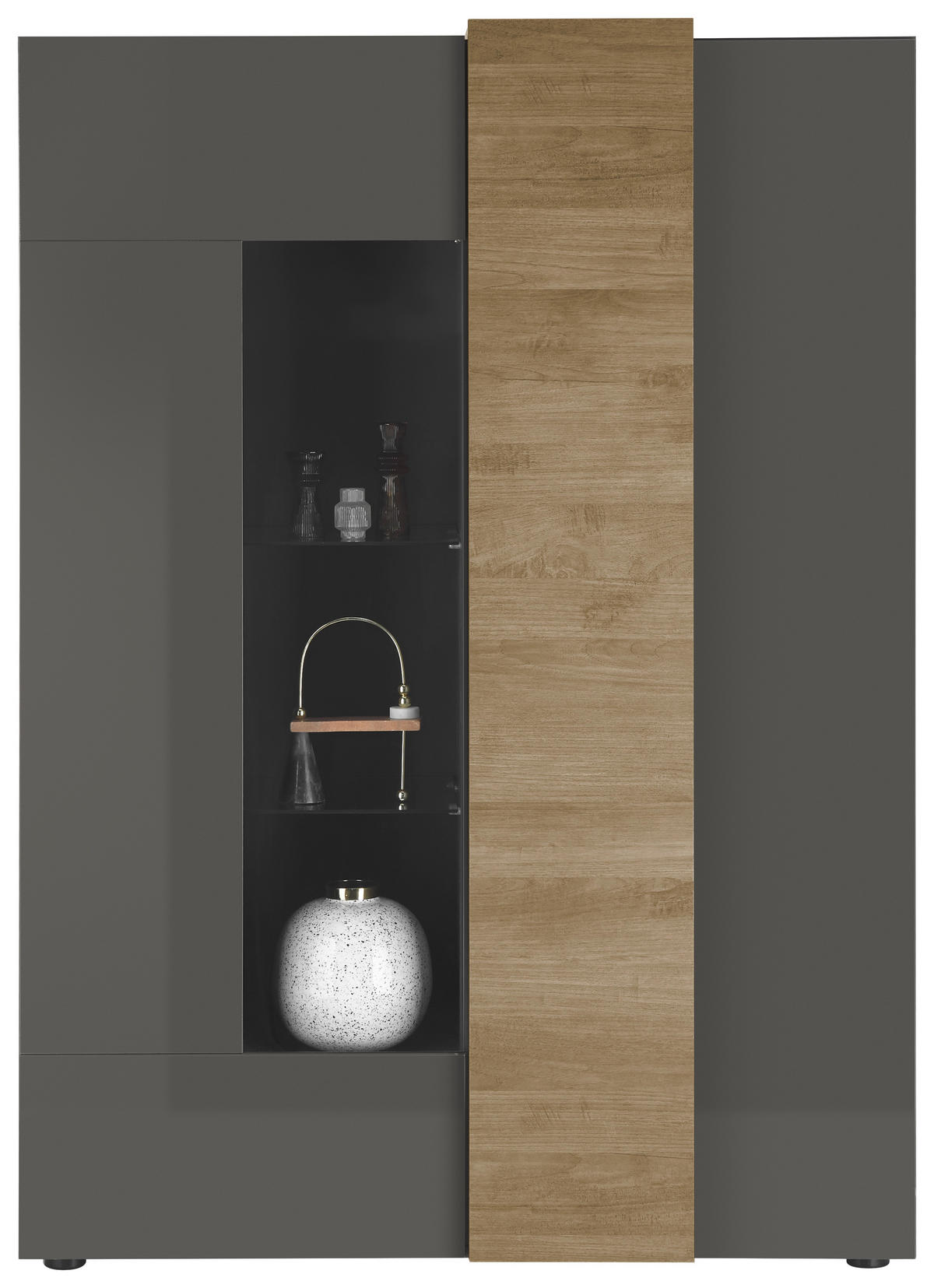 VITRINE in Eichefarben, Dunkelgrau  - Eichefarben/Dunkelgrau, Basics, Glas/Holzwerkstoff (121/168/44cm)
