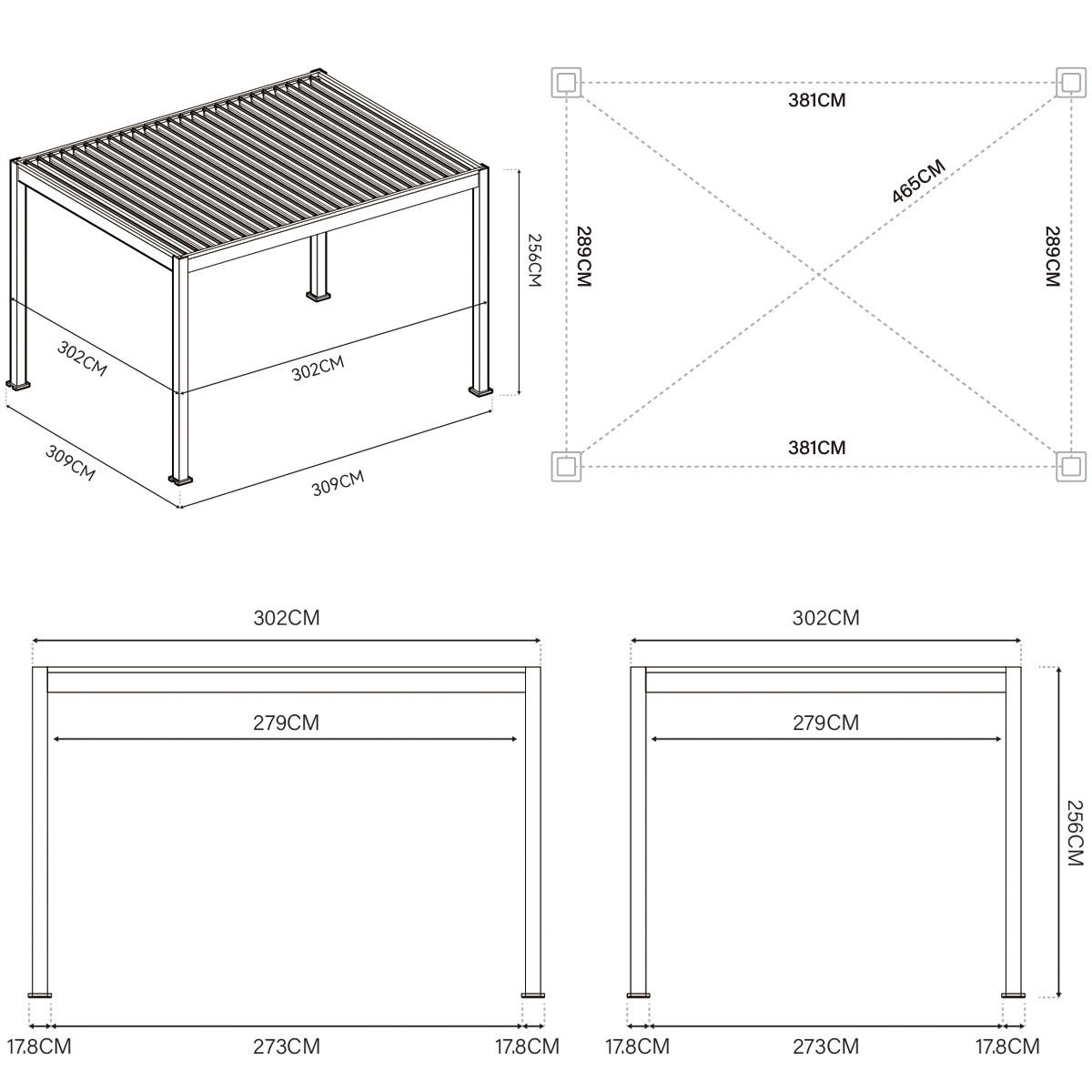 PERGOLA 400/255/300 cm   - Weiß, Basics, Metall (400/255/300cm) - Gardenson