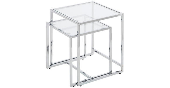 BEISTELLTISCHSET quadratisch Klar, Chromfarben  - Klar/Chromfarben, Design, Glas/Metall (40-45/40-45/40-50cm) - Carryhome