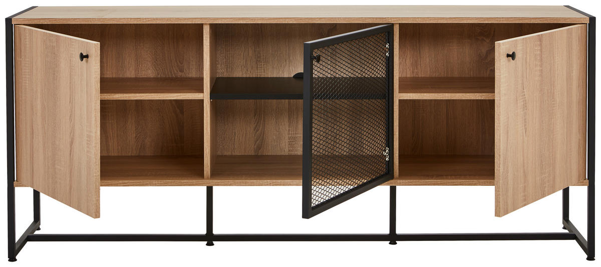 SIDEBOARD  in 180/75/41 cm  - Schwarz/Sonoma Eiche, MODERN, Holzwerkstoff/Metall (180/75/41cm) - Novel