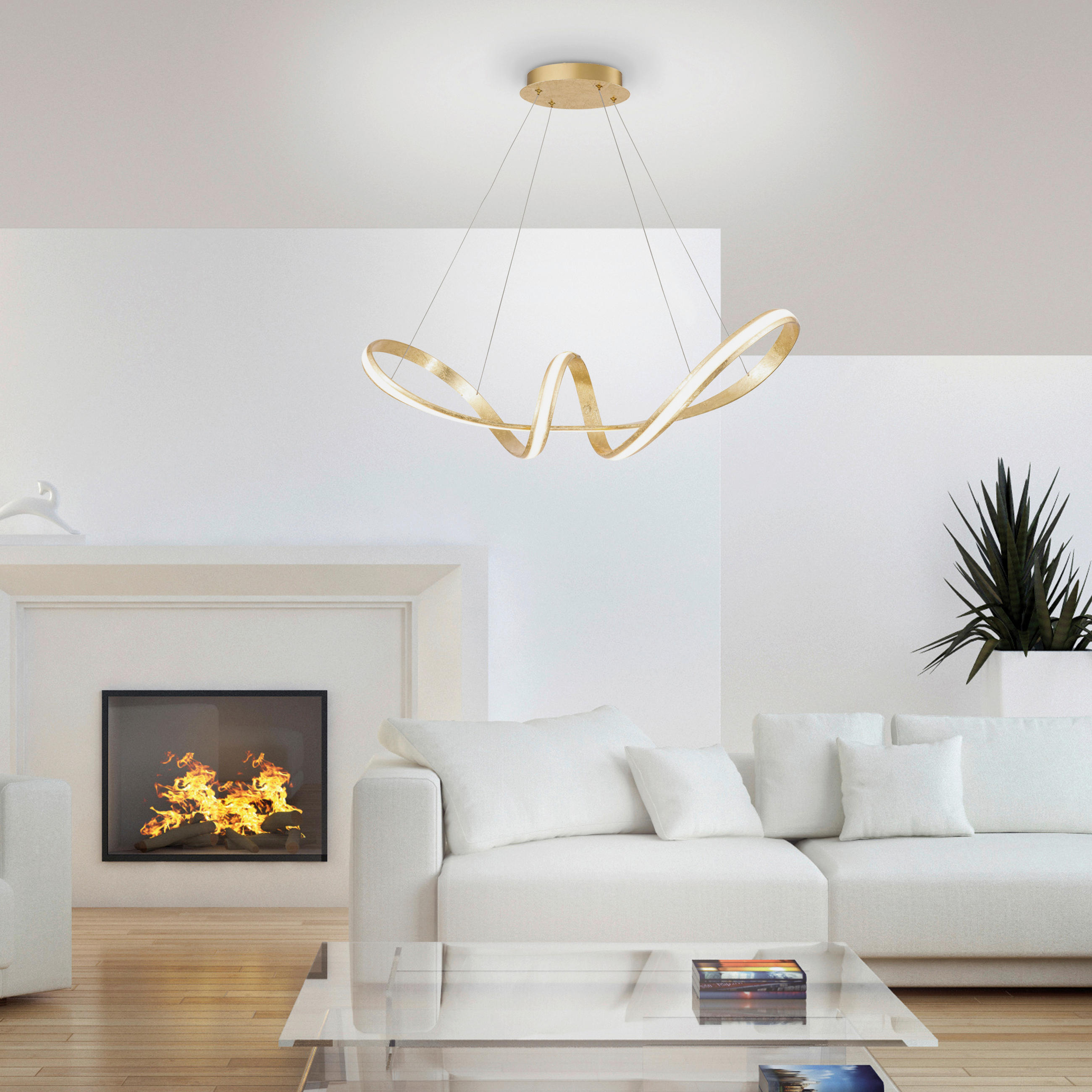 LED-HÄNGELEUCHTE Melinda 91 cm   - Goldfarben, Design, Kunststoff/Metall (91cm) - Paul Neuhaus