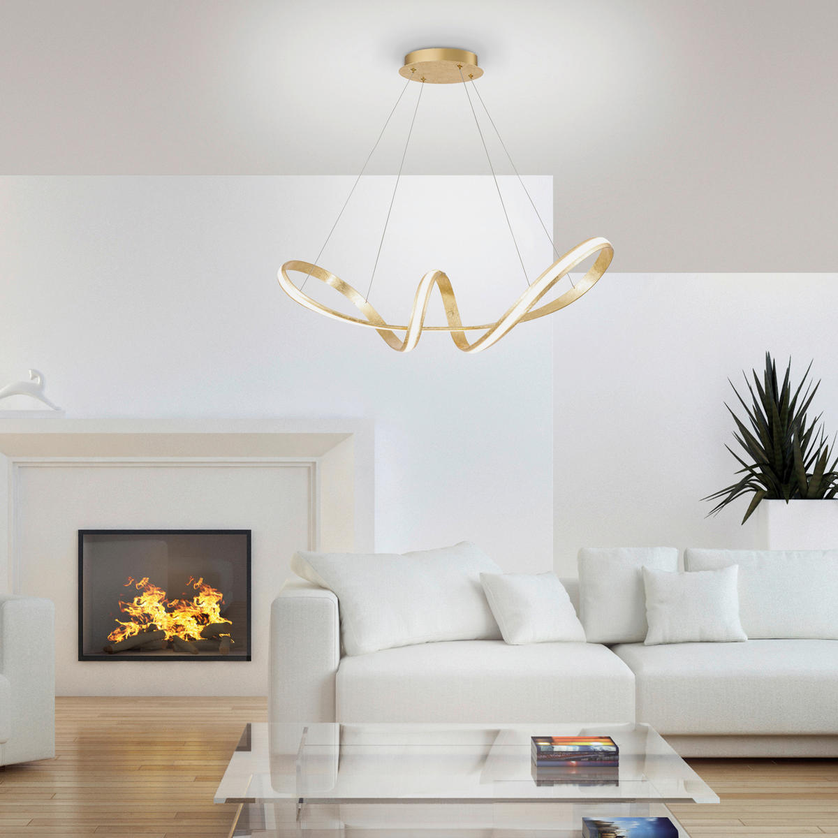 LED-HÄNGELEUCHTE Melinda 91 cm   - Goldfarben, Design, Kunststoff/Metall (91cm) - Paul Neuhaus