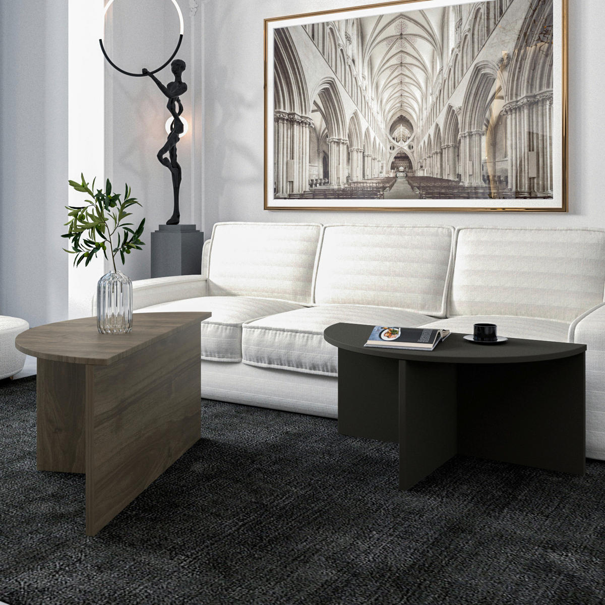 COUCHTISCHSET Dolunay Couchtisch Anthrazit, Walnussfarben  - Anthrazit/Walnussfarben, Design, Holzwerkstoff - Livetastic