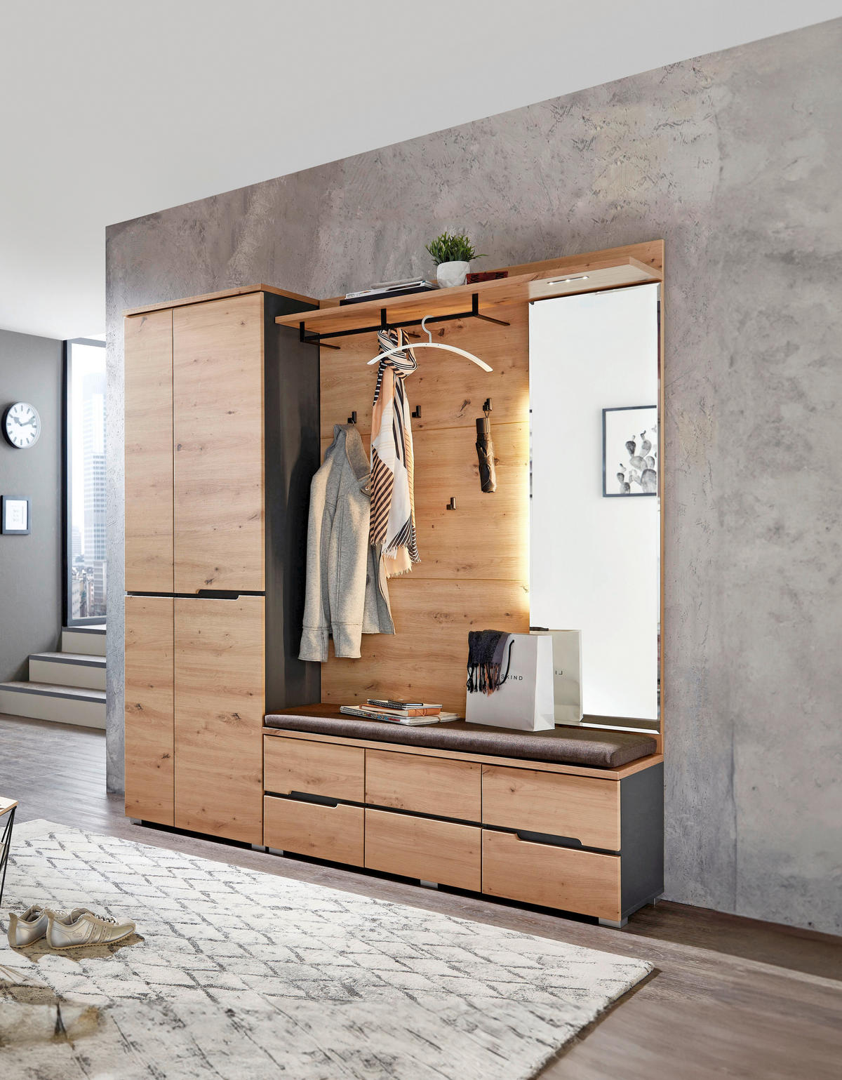 GARDEROBENSCHRANK  in 65/198/38 cm  - Graphitfarben/Eiche Artisan, Design, Holzwerkstoff (65/198/38cm) - Voleo