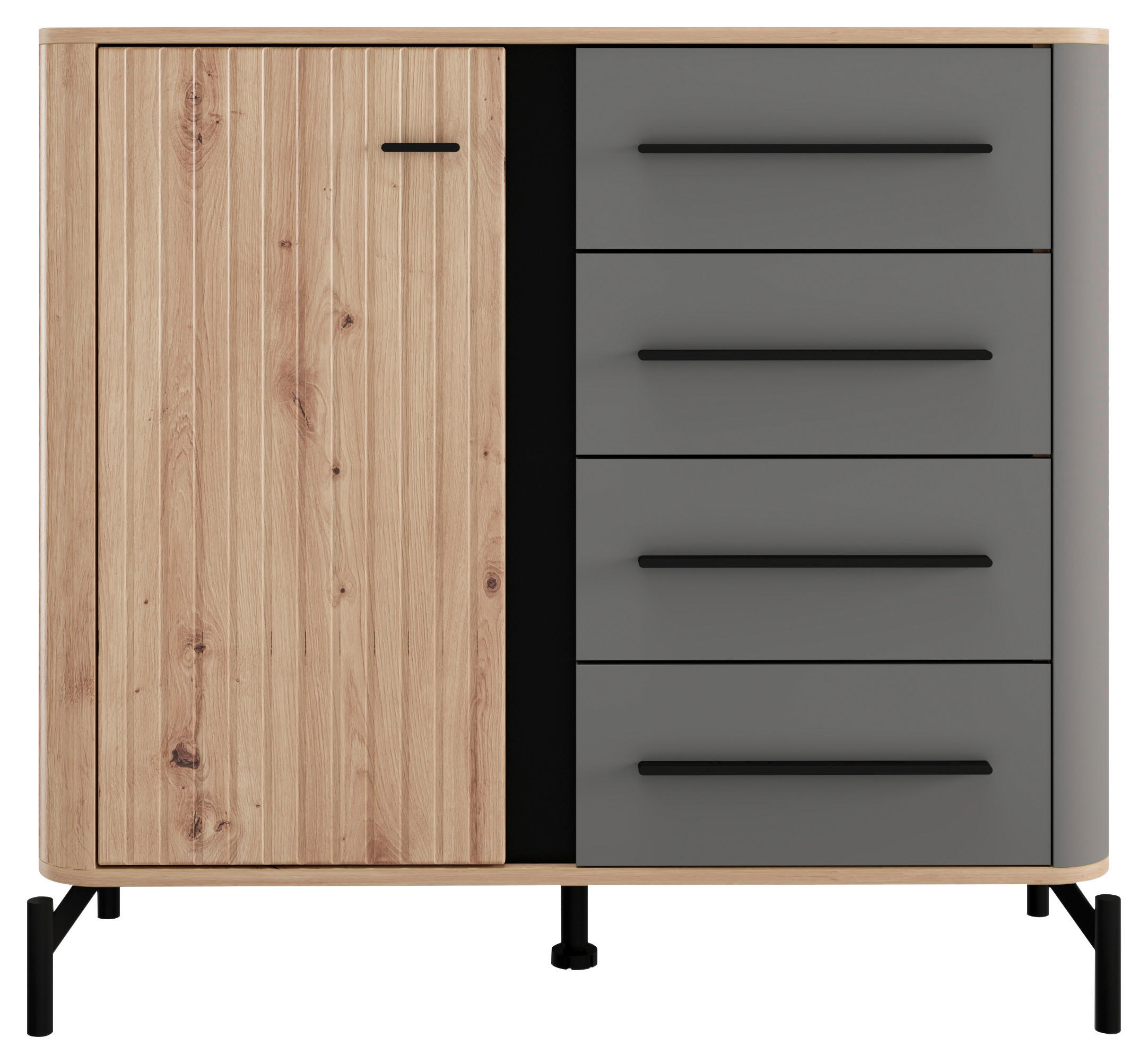 Thumbnail - Mid.you Kommode, Graphit, Schwarz, Eiche Artisan, Metall, 1 Fächer, 4 Schublade(n) Schubladen, 102.5x94x40 cm, Garderobe...