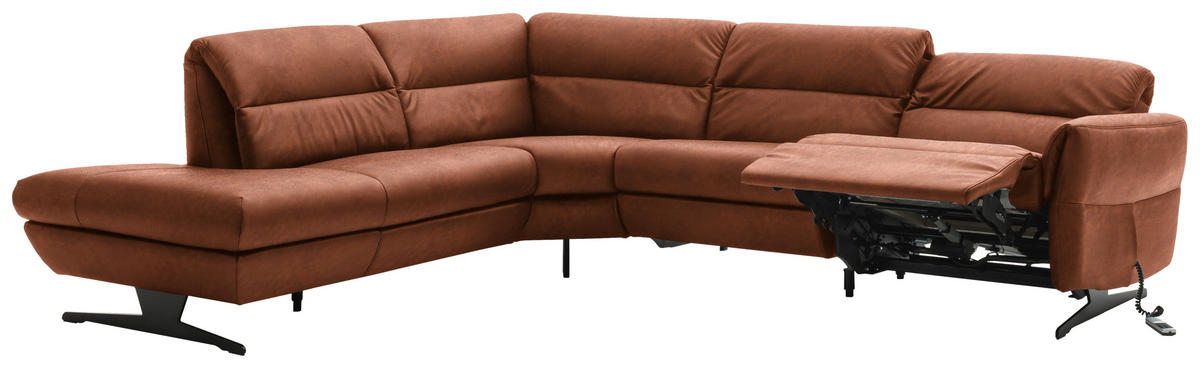 ECKSOFA Cognac Echtleder  - Cognac/Schwarz, Design, Leder/Metall (258/286cm) - Schöner Wohnen