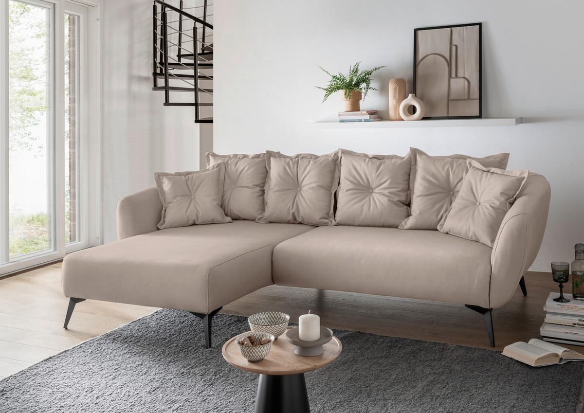 ECKSOFA in Lederlook Beige  162/277 cm  - Beige/Schwarz, MODERN, Textil/Metall (162/277cm) - Livetastic