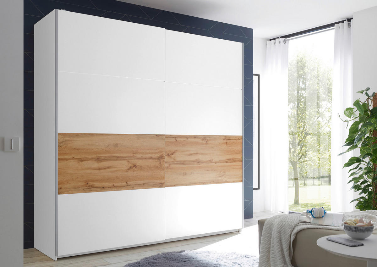 ORMAR - VISEĆA KLIZNA VRATA bela, divlji hrast  215/210/60 cm  - boja hrasta/bela, Moderno, metal/pločasti materijal (215/210/60cm) - Hom`in