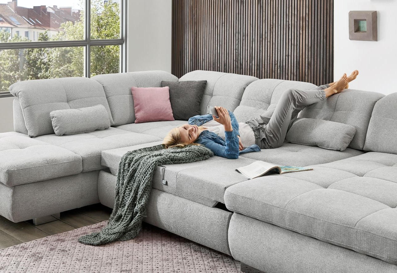 SAROKKANAPÉ fa, faalapú anyag szürke  - króm/szürke, Design, faalapú anyag/fa (260/371/195cm) - Beldomo Style