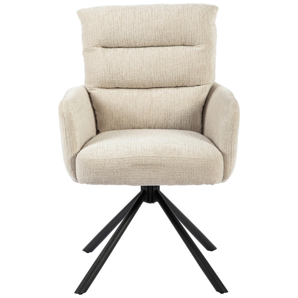 Thumbnail - Mid.you Armlehnstuhl, Schwarz, Beige, Metall, Textil, Rundrohr, 57x95x65 cm, Sitzfläche 180° drehbar, Stühle