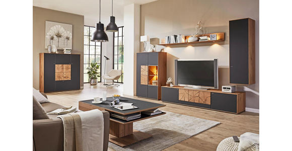 TV-ELEMENT Kerneiche massiv Eichefarben, Fango - Fango/Eichefarben, Design, Glas/Holz (223/52/49cm) - Valnatura