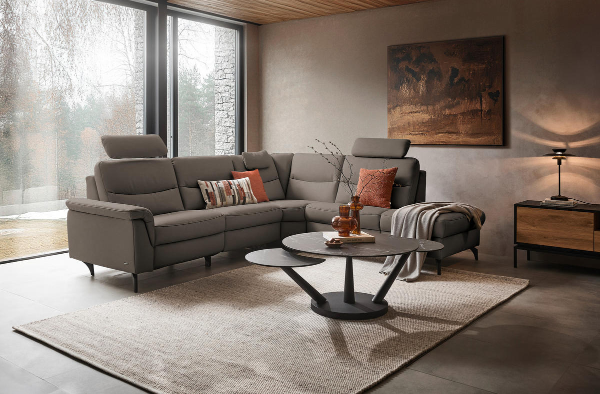 ECKSOFA  in Echtleder Graubraun  280/249 cm  - Anthrazit/Graubraun, Design, Leder/Metall (280/249cm) - Himolla Komfortklass