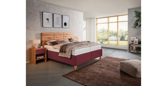 POLSTERBETT Matratze, Lattenrost, Bettkasten Buchefarben, Weinrot 180/200 cm  - Buchefarben/Weinrot, Design, Holz/Textil (180/200cm) - Valnatura