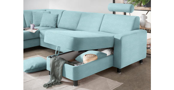 WOHNLANDSCHAFT  in Webstoff Türkis  - Türkis/Schwarz, Design, Holz/Textil (198/296/165cm) - Xora