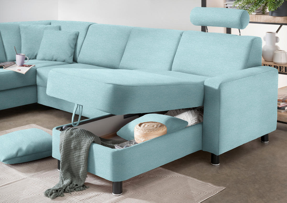 WOHNLANDSCHAFT  in Webstoff Türkis  - Türkis/Schwarz, Design, Holz/Textil (198/296/165cm) - Xora