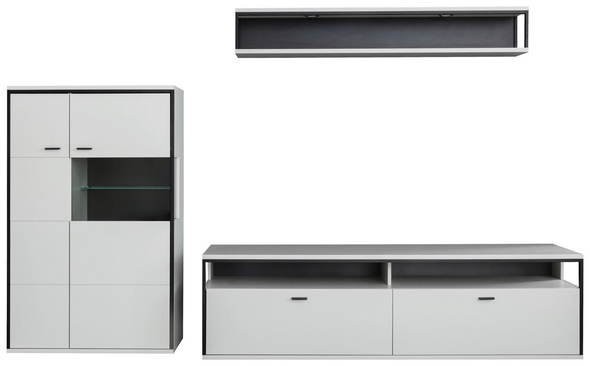 WOHNWAND  in Schwarz, Weiss 278/199/51 cm  - Weiss/Schwarz, Design, Glas/Holzwerkstoff (278/199/51cm) - Stylife