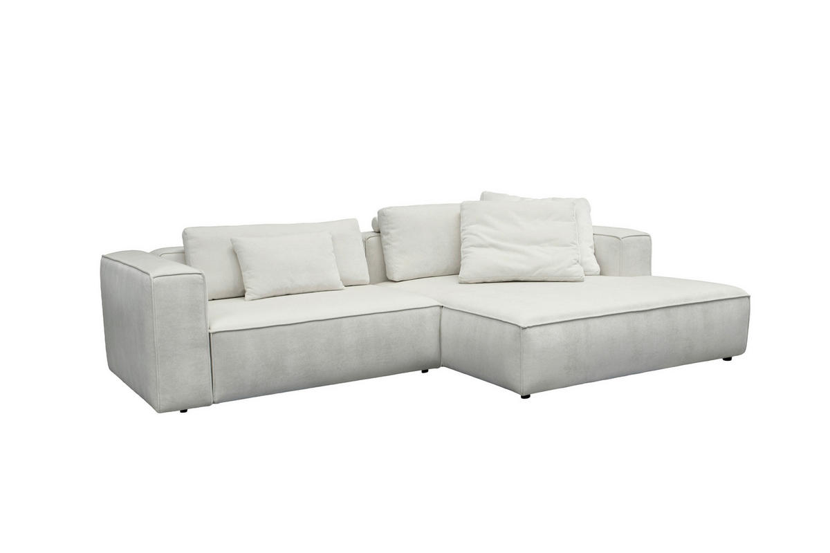 ECKSOFA Weiß Chenille Rücken echt  - Schwarz/Weiß, MODERN, Kunststoff/Textil (296/185cm) - Hom`in