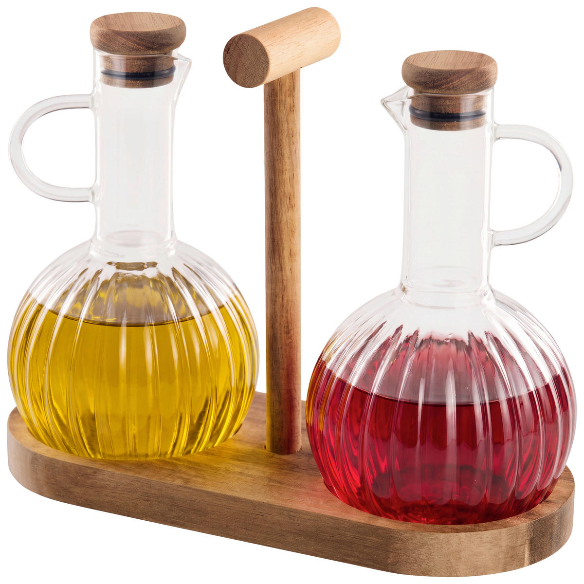 Set Olivieră Și Oțetieră - străveziu/culoare lemn acacia, Lifestyle, sticlă/lemn - Ambia Home