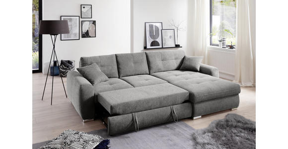 ECKSOFA in Mikrofaser Grau  - Chromfarben/Grau, MODERN, Kunststoff/Textil (276/193cm) - Hom`in