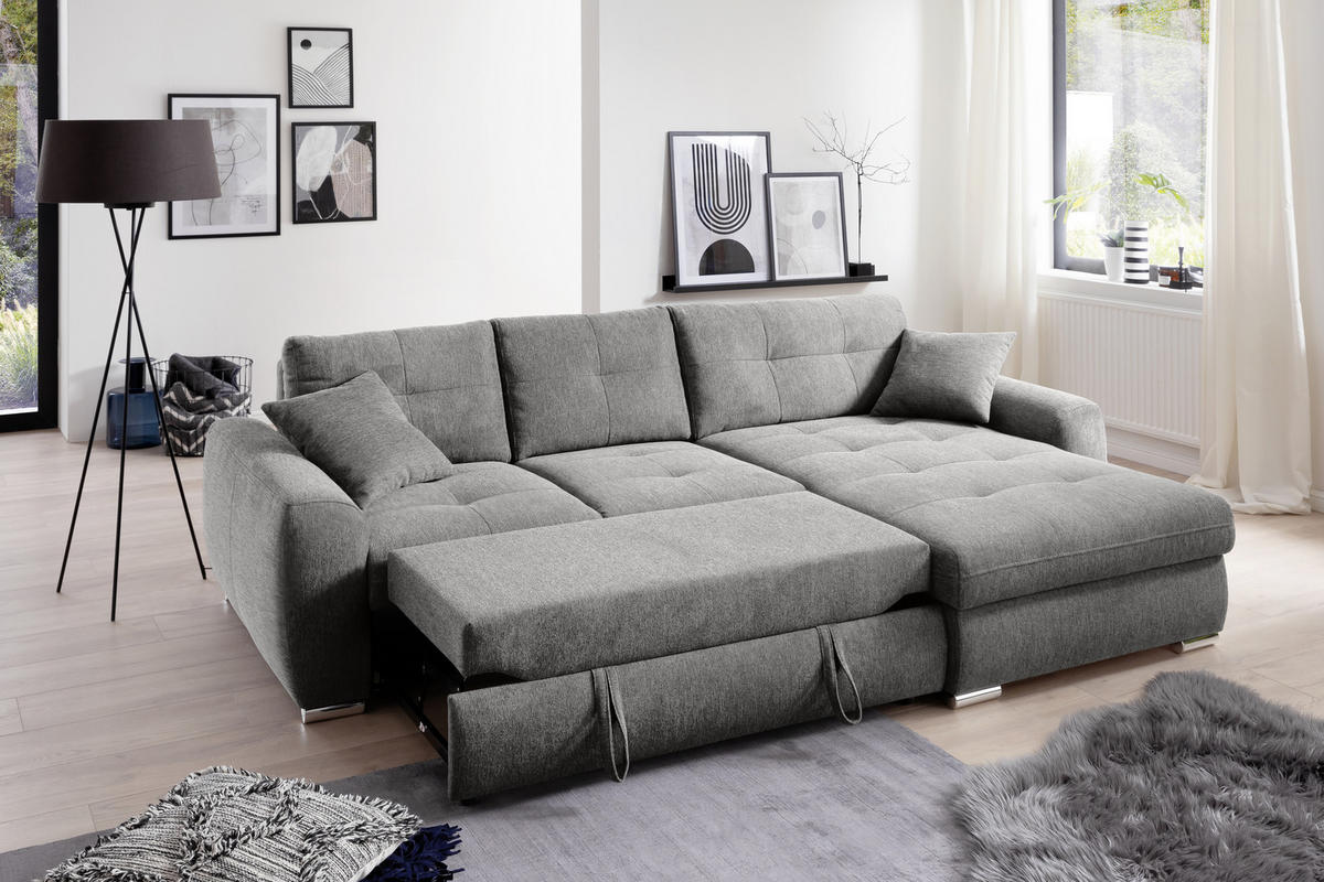 ECKSOFA in Mikrofaser Grau  - Chromfarben/Grau, Modern, Kunststoff/Textil (276/193cm) - Hom`in