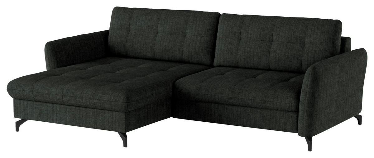 ECKSOFA in Flachgewebe, Leinenoptik Anthrazit  170/242 cm  - Anthrazit/Schwarz, Design, Textil/Metall (170/242cm) - Xora