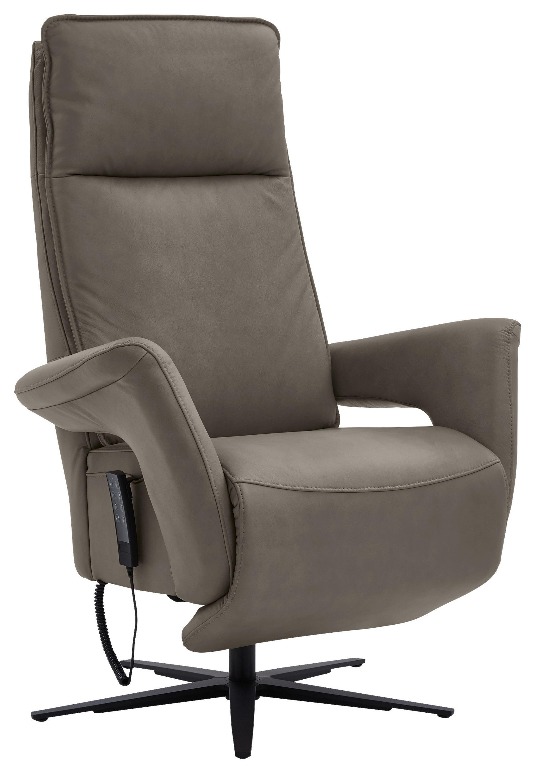 RELAXSESSEL in Leder Graubraun  - Graubraun/Schwarz, Design, Leder/Metall (83/123/87cm) - Valdera