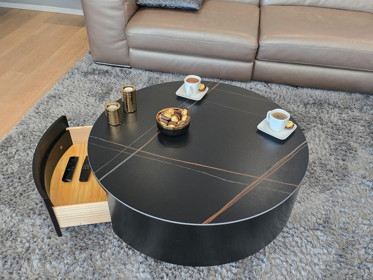 COUCHTISCH in Metall, Stein, Holzwerkstoff 90/90/36 cm  - Goldfarben/Schwarz, Design, Holzwerkstoff/Stein (90/90/36cm) - Modante