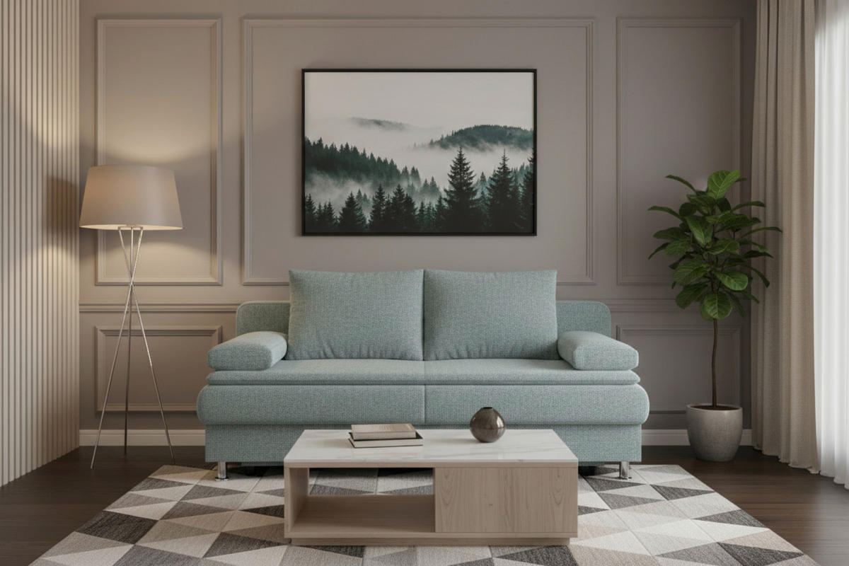 SCHLAFSOFA  mit Schlafen auf Sitzhöhe Webstoff Blaugrau  - Chromfarben/Blaugrau, Design, Kunststoff/Textil (200/92/90cm) - P & B