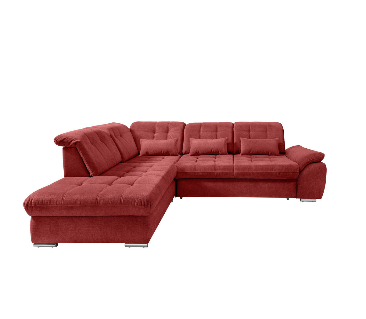 ECKSOFA Flachgewebe Rot  - Chromfarben/Rot, Modern, Textil/Metall (254/308cm) - Livetastic
