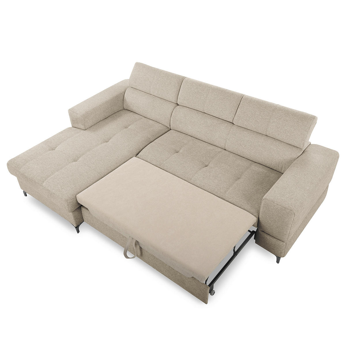 ECKSOFA TORINO Taupe Chenille Bettkasten, Kopfteilverstellung  - Taupe/Schwarzchrom, Design, Textil/Metall (173/247cm) - Livetastic