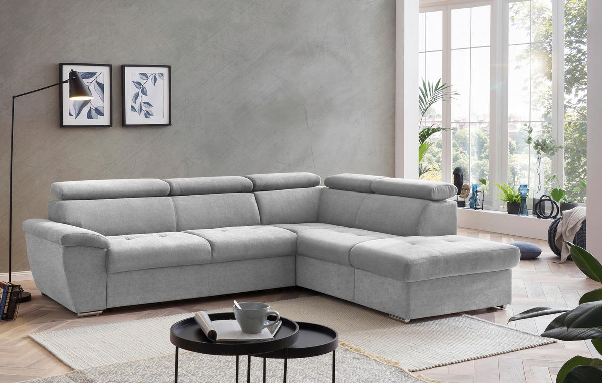 ECKSOFA Grau Chenille  - Chromfarben/Grau, Design, Textil/Metall (262/216cm) - Livetastic