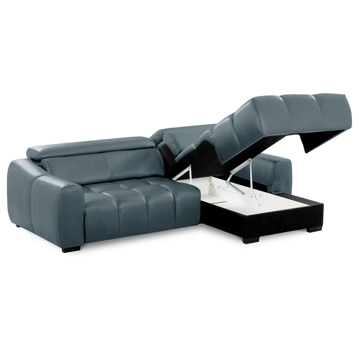 ECKSOFA  Echtleder Dunkelblau  - Schwarz/Dunkelblau, Design, Leder/Kunststoff (274/177cm) - Livetastic