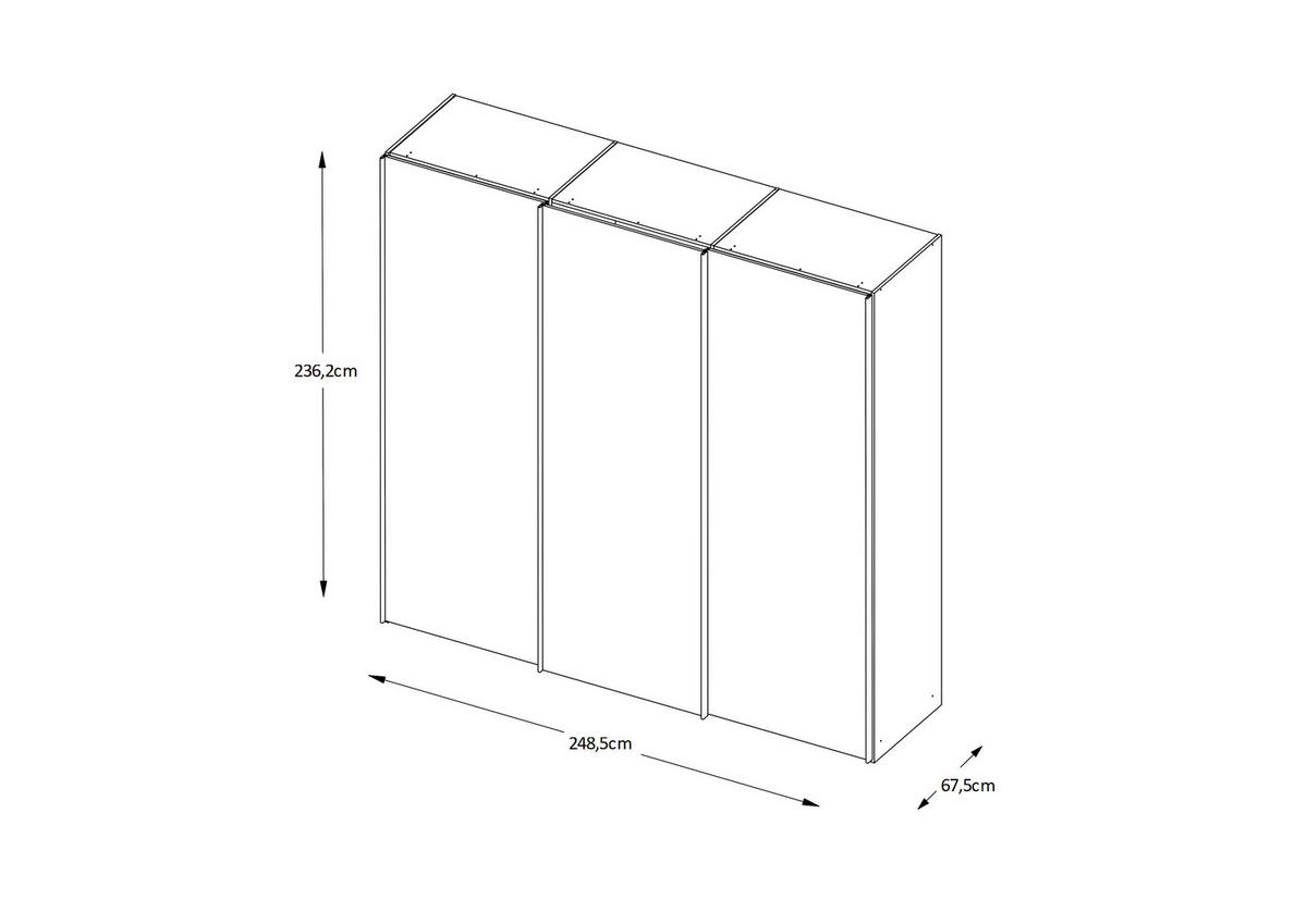 SCHWEBETÜRENSCHRANK 3-türig Hellgrau  - Chromfarben/Hellgrau, Design, Glas/Holzwerkstoff (249/240/68cm) - Moderano