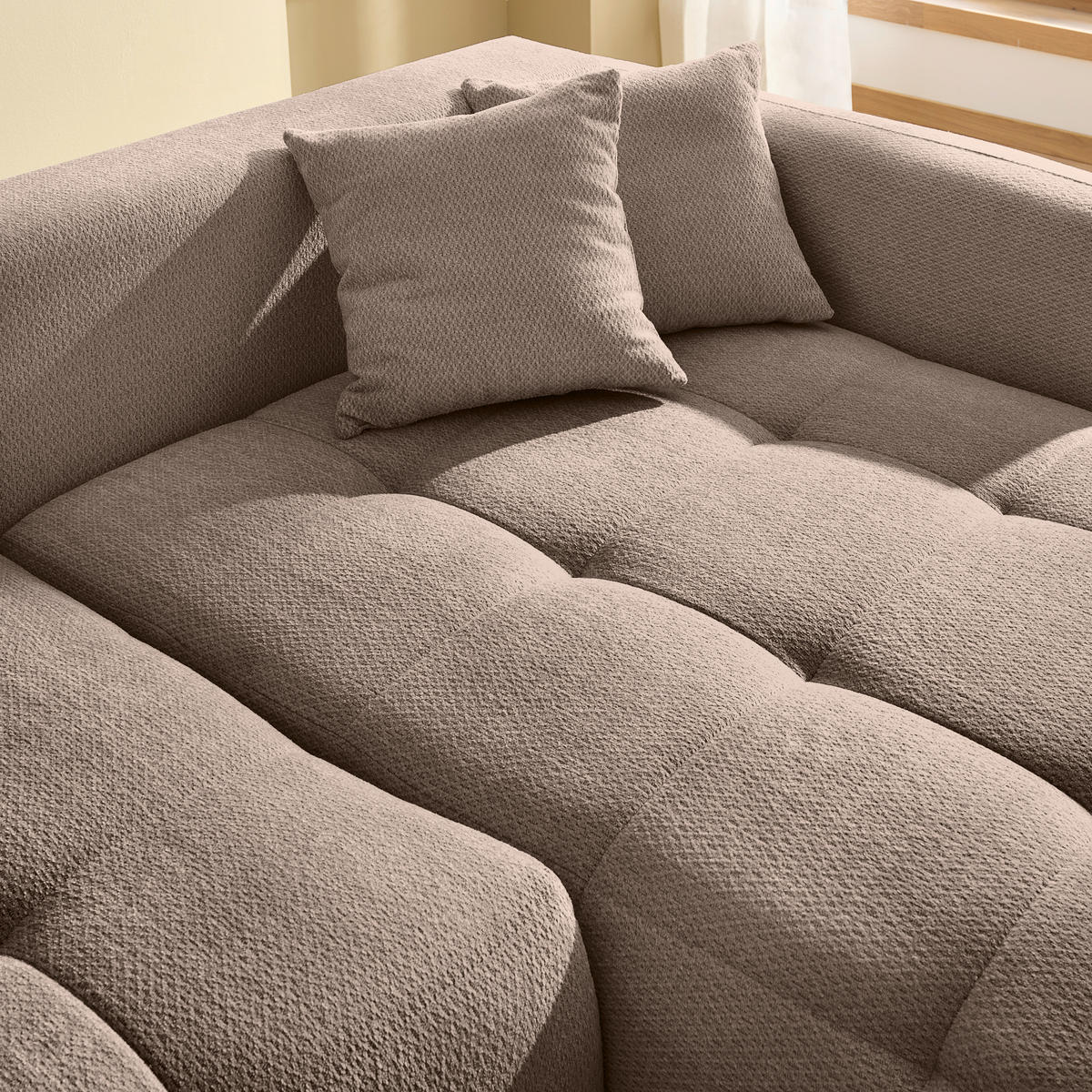 ECKSOFA in Chenille Hellbraun  - Hellbraun/Schwarz, Modern, Kunststoff/Textil (276/172cm) - Hom`in