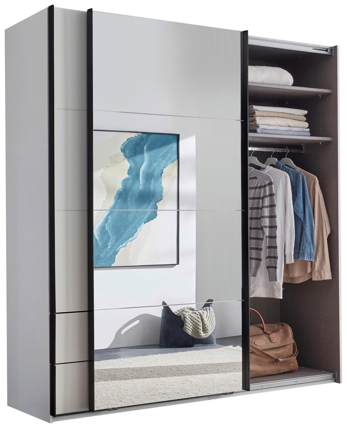 SCHWEBETÜRENSCHRANK 215/225,5/60,5 cm 2-türig Weiß, Schwarz  - Schwarz/Weiß, MODERN, Glas/Holzwerkstoff (215/225,5/60,5cm) - Xora