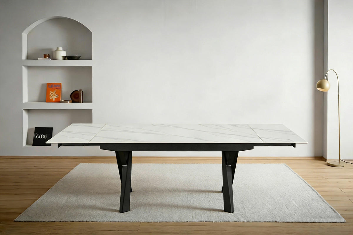 ESSTISCH 160-240/90/76 cm  Metall, Keramik ausziehbar rechteckig Grau, Schwarz, Weiss  - Weiss/Schwarz, Design, Keramik/Metall (160-240/90/76cm) - Stylife