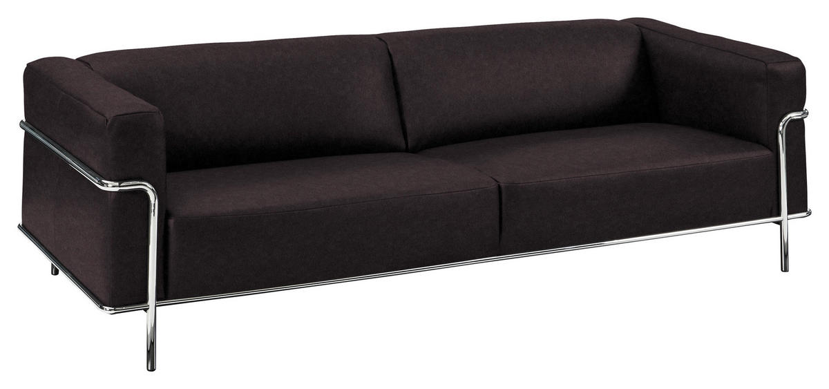 3-SITZER-SOFA in Echtleder Dunkelbraun  - Chromfarben/Dunkelbraun, Design, Leder/Metall (236/67/96cm) - Johann Jakob