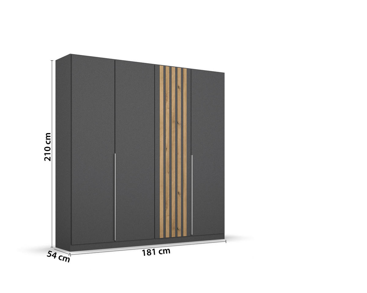 DREHTÜRENSCHRANK  in Grau, Eiche Artisan  - Alufarben/Eiche Artisan, MODERN, Holzwerkstoff/Metall (181/210/54cm) - Rauch Möbel