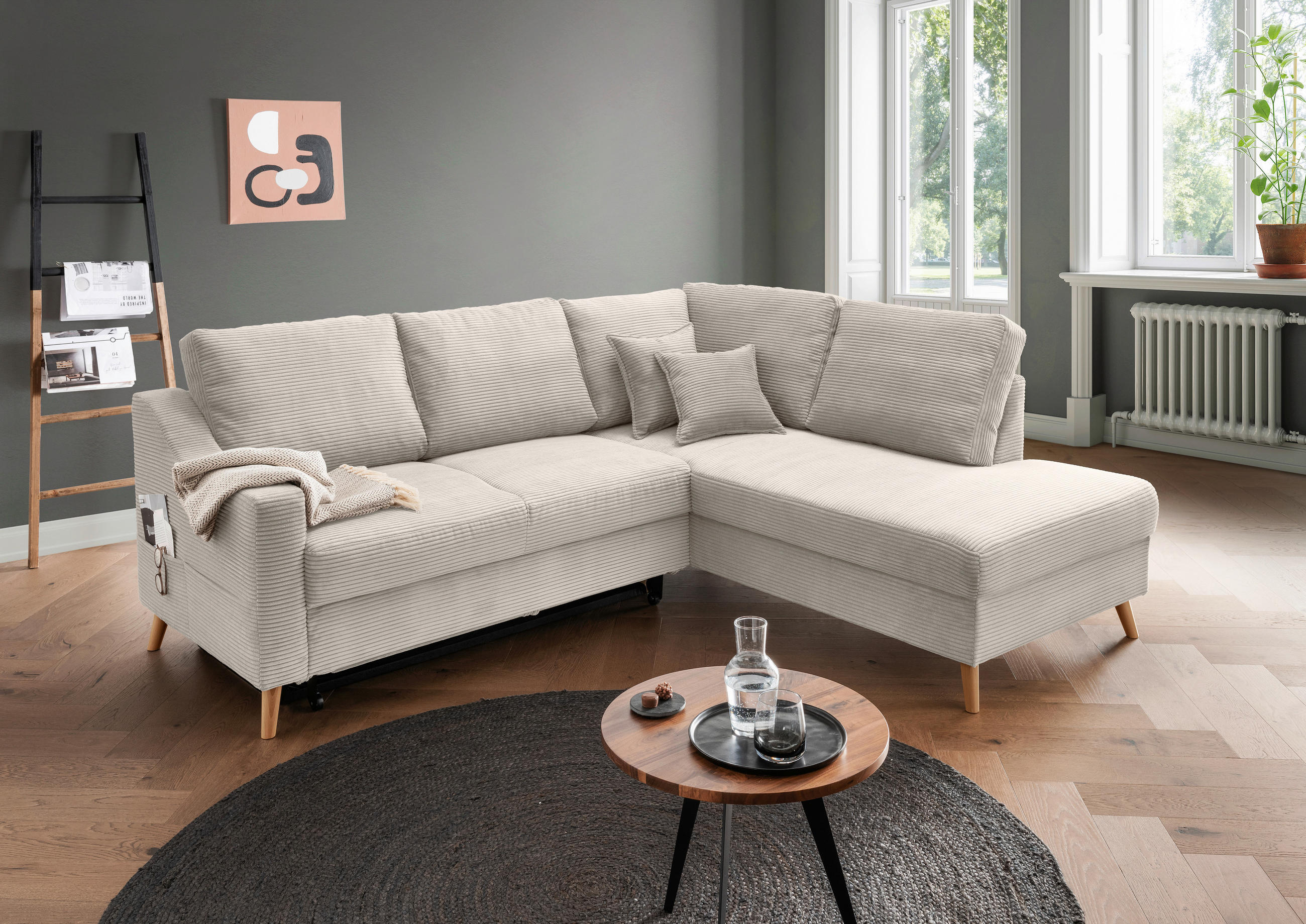 ECKSOFA Valentina Beige Cord  - Beige/Naturfarben, MODERN, Holz/Textil (230/200cm) - Livetastic