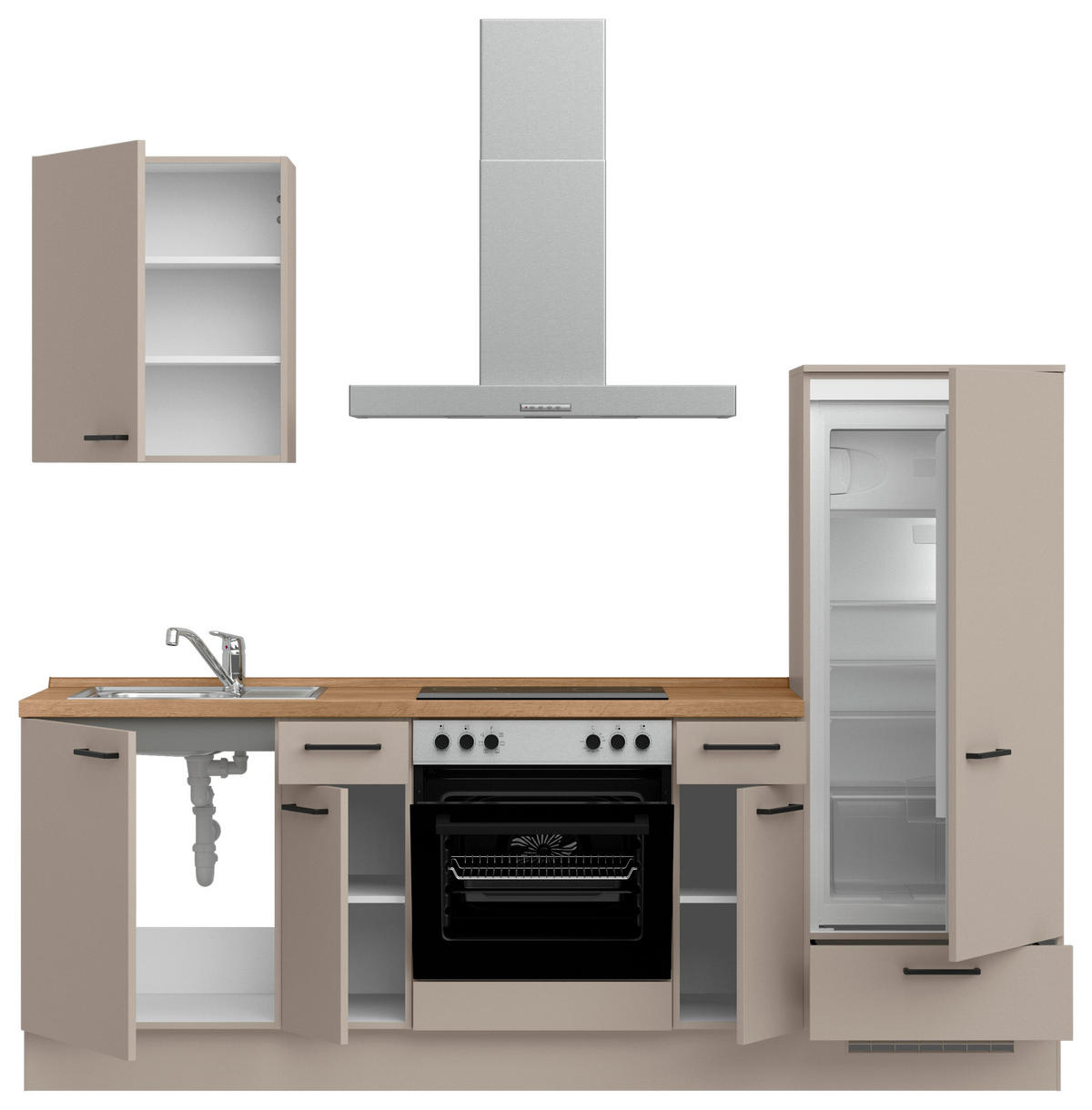 KÜCHENBLOCK Easytouch 240 cm  in Eichefarben, Sandfarben  - Sandfarben/Eichefarben, MODERN, Holzwerkstoff/Metall (240cm) - Nobilia