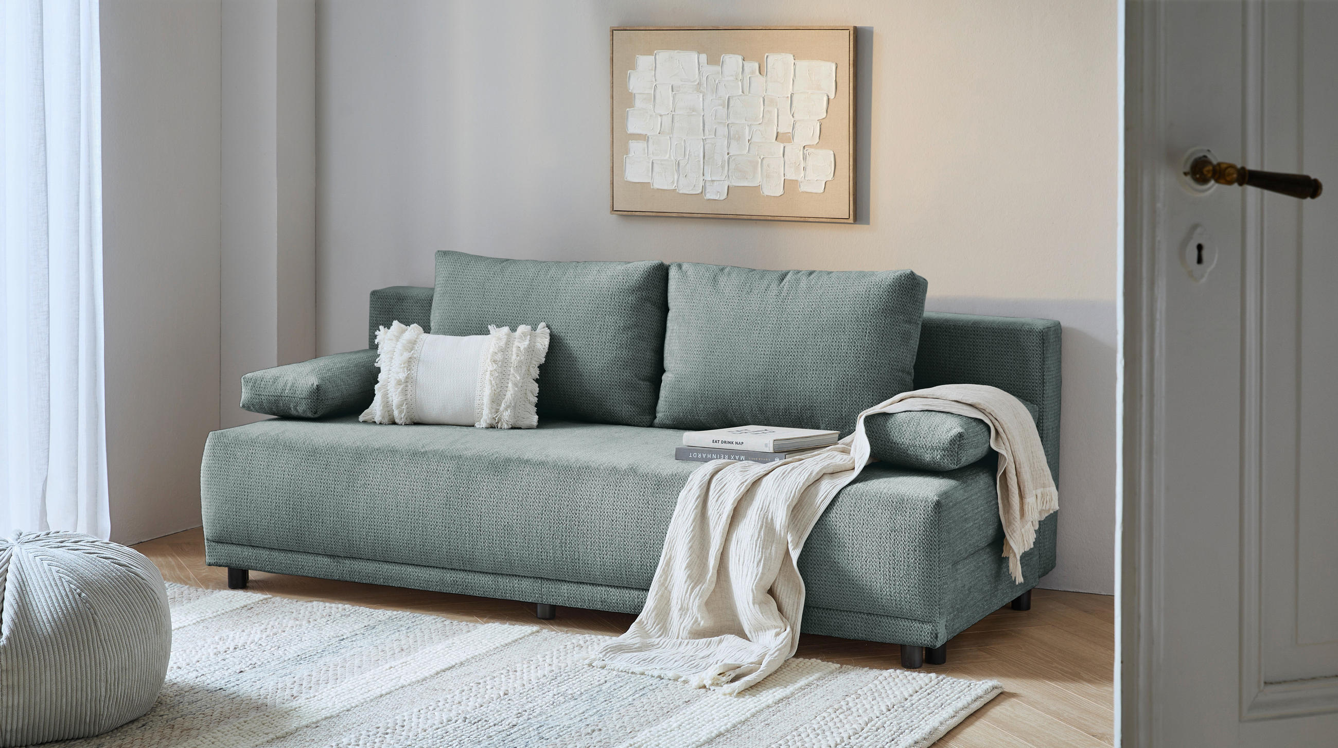 SCHLAFSOFA Chenille Grau  - Schwarz/Grau, KONVENTIONELL, Kunststoff/Textil (201/72/98cm) - Carryhome
