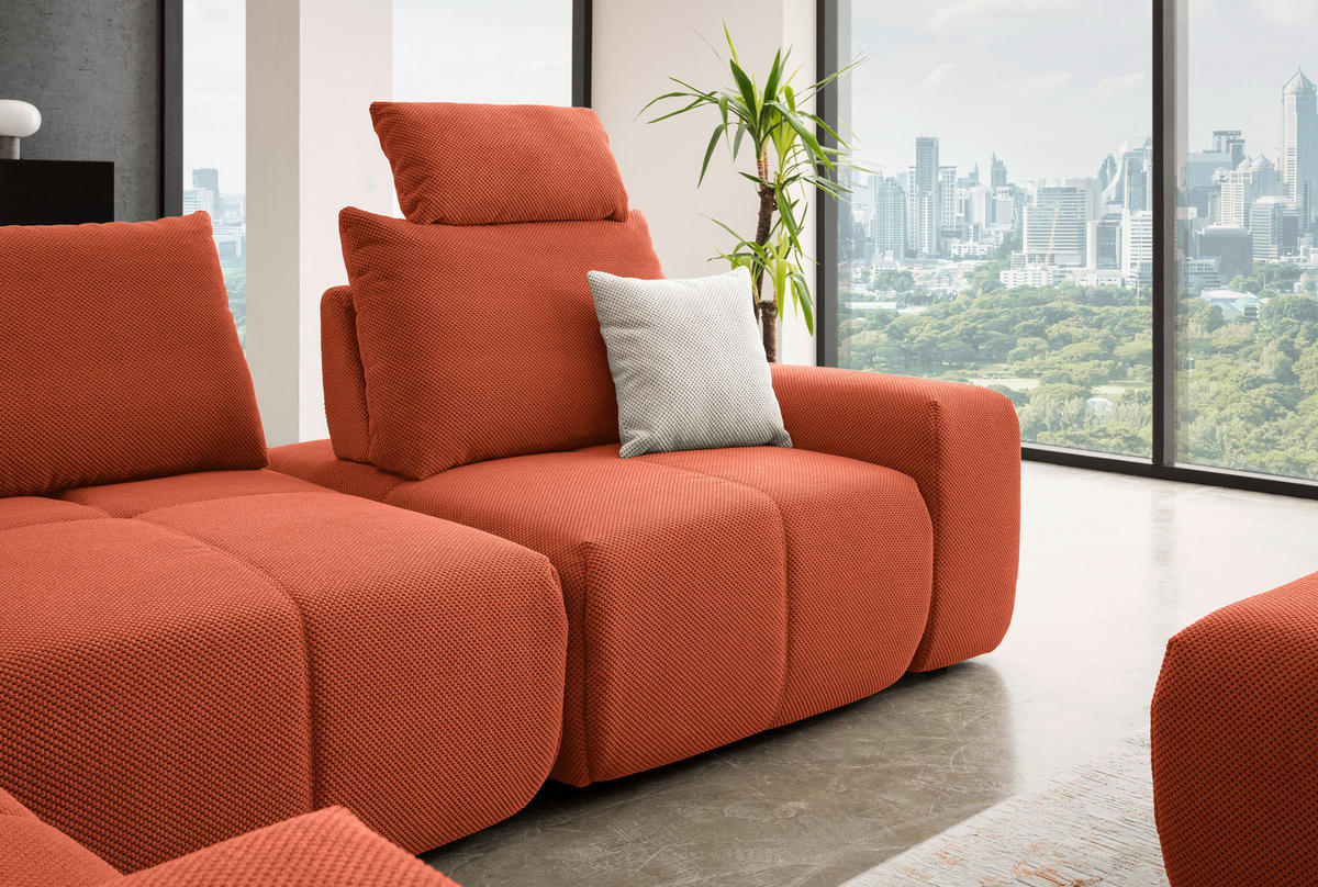 ECKSOFA in Velours Terracotta  - Terracotta/Schwarz, Design, Kunststoff/Textil (236/326cm) - Xora