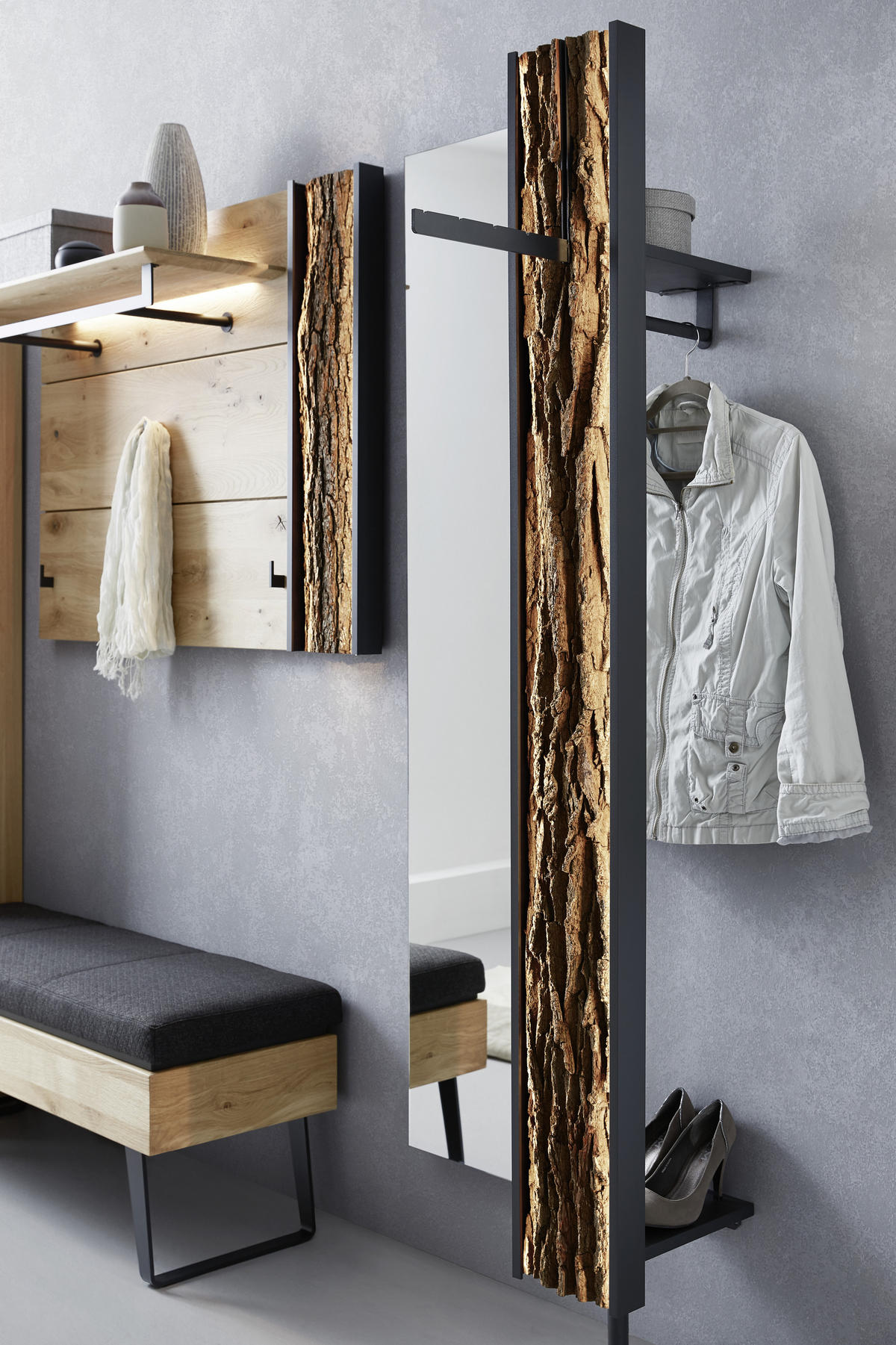 WANDGARDEROBE 20/191/28 cm  - Eichefarben/Anthrazit, Design, Holz/Metall (20/191/28cm) - Valnatura