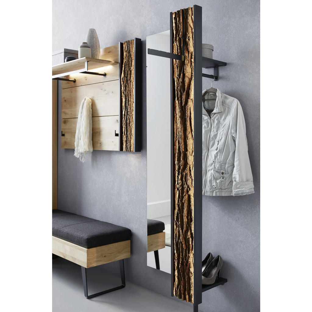 Thumbnail - Valnatura Wandgarderobe, Anthrazit, Eiche, Holz, Metall, Kerneiche, vollmassiv, 20x191x28 cm, Goldenes M, Hutablage, Kle...