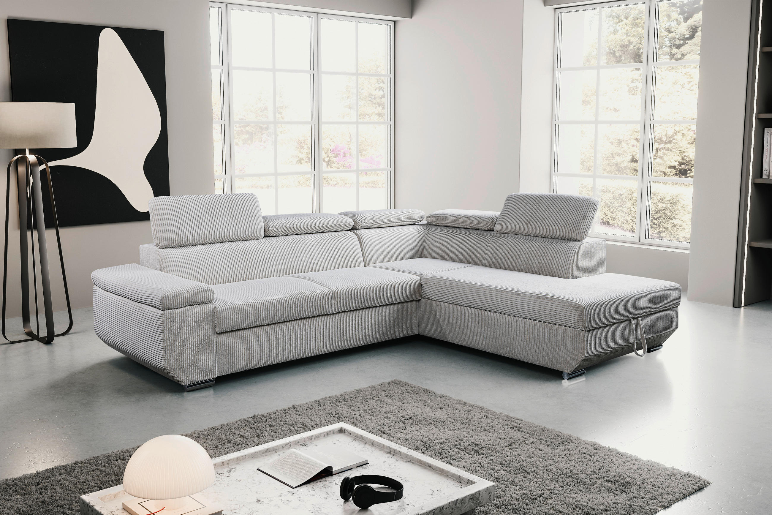 ECKSOFA LARS I Creme Cord  - Chromfarben/Creme, Design, Kunststoff/Textil (264/215cm) - Livetastic